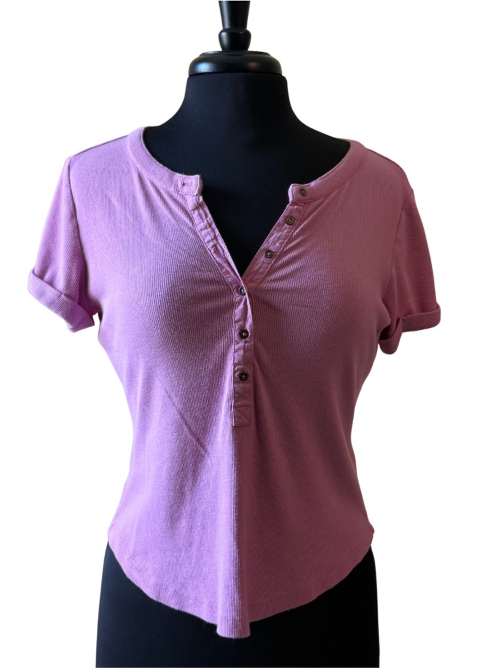 PILCRO Ribbed Henley Top Cap Sleeve Size Large Lilac Lavender Anthropologie